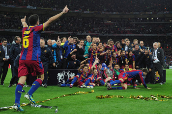 during the UEFA Champions League final between FC Barcelona and Manchester United FC at Wembley Stadium on May 28, 2011 in London, England.